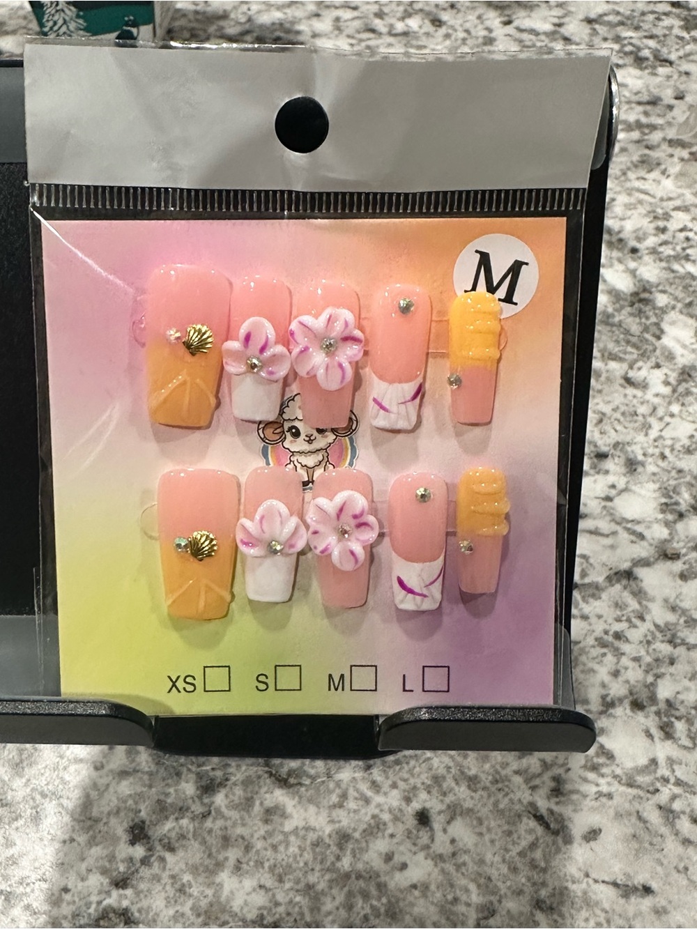 Floral Pink & Yellow Press-On Nail Set - Medium